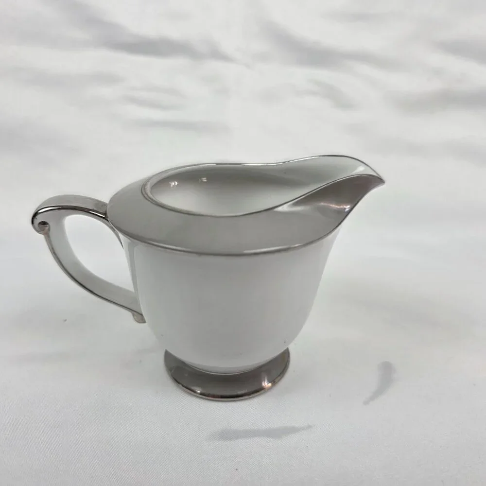 Sango Plantina Creamer White with Gray Band & Platinum Trim